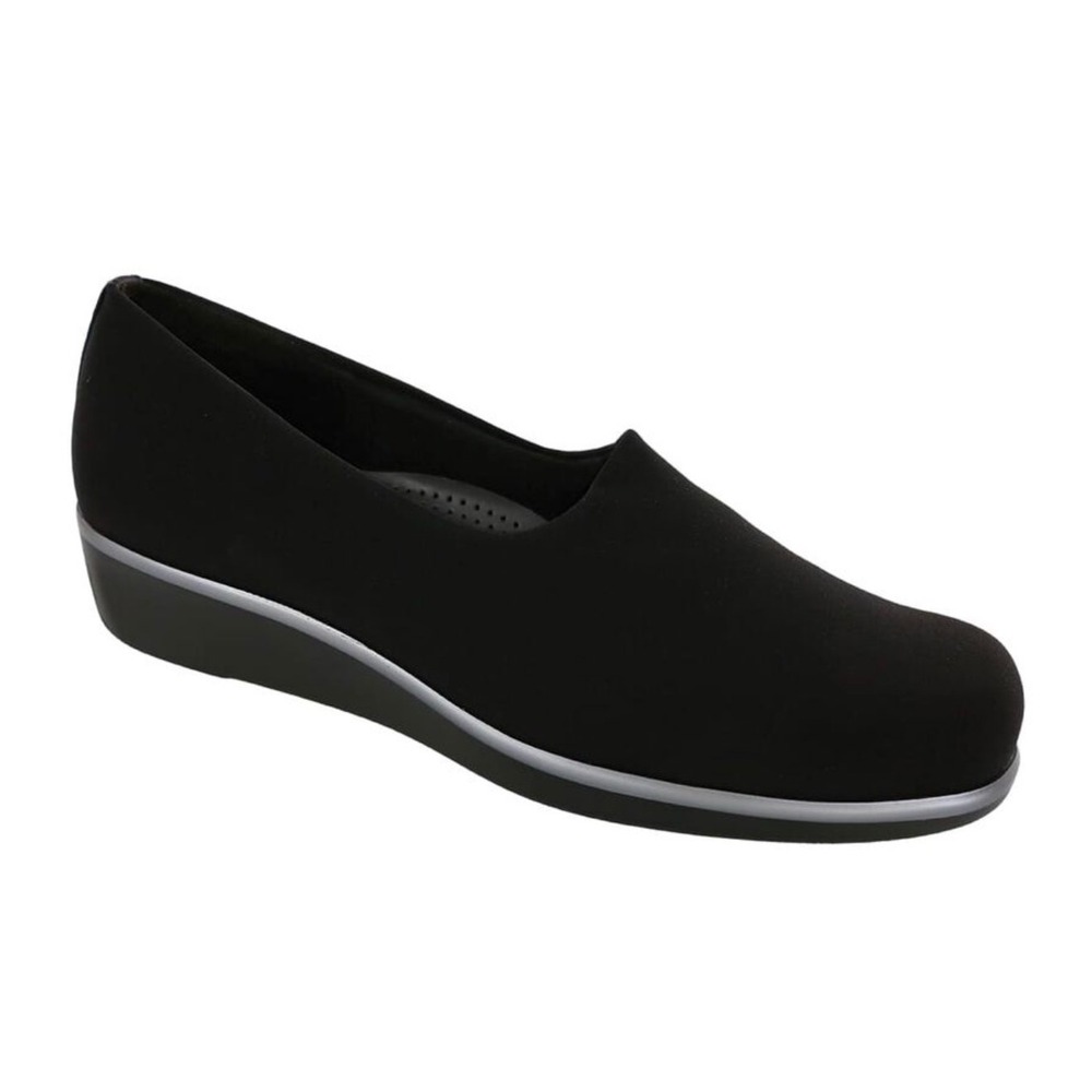 SAS Bliss Slip On Black Wedge 11M USA Made Flex Fabric Comfort Walking Classic